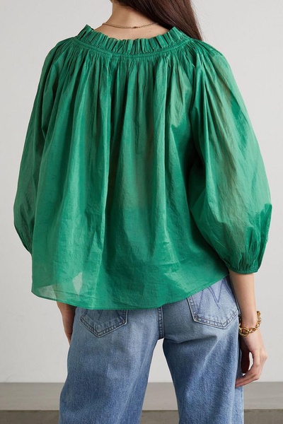 The Prim ruffled gathered cotton blouse