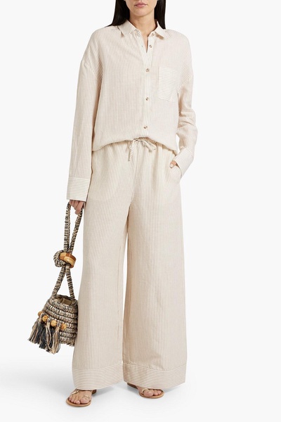 Striped linen and Lyocell-blend wide-leg pants