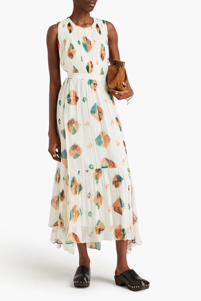 Sarai asymmetric printed silk-crepon dress