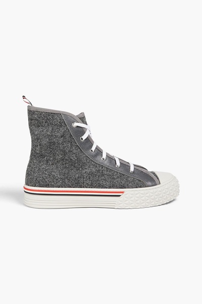 Leather-trimmed tweed high-top sneakers