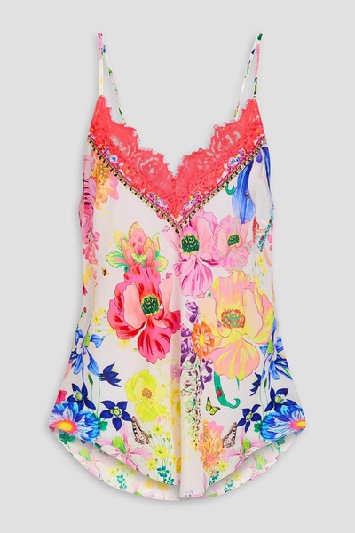 Crystal-embellished floral-print silk crepe de chine camisole