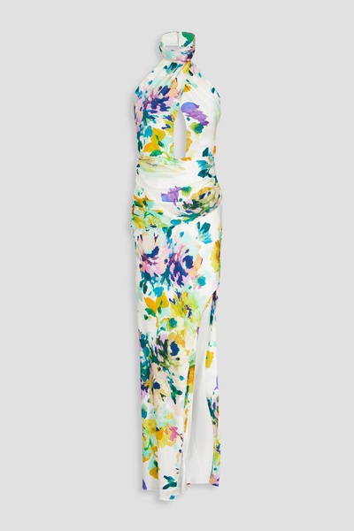 Catalina draped floral-print silk-satin halterneck gown