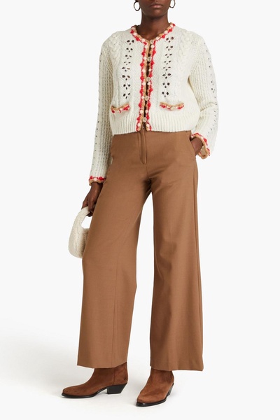 Pompom-embellished open-knit cardigan