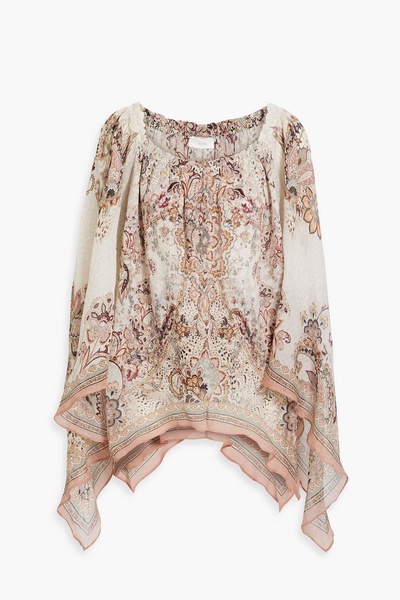 Crystal-embellished printed silk-georgette top