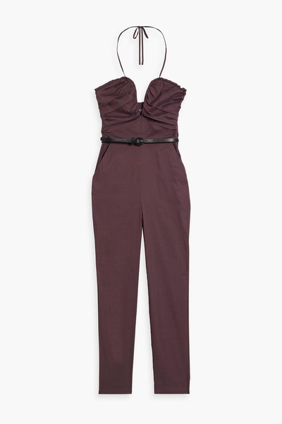 Pleated cotton-blend poplin halterneck jumpsuit