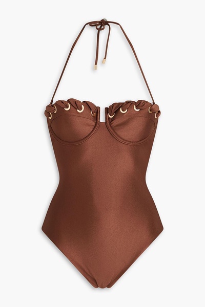 Devi eyelet-embellished cutout underwired halterneck swimsuit