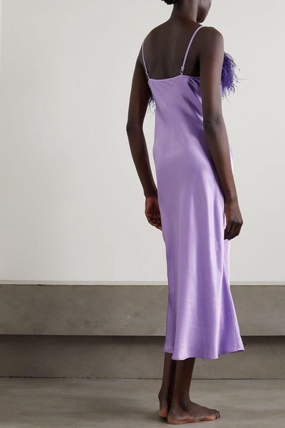 Boheme feather-trimmed LENZING™ ECOVERO™-satin maxi dress