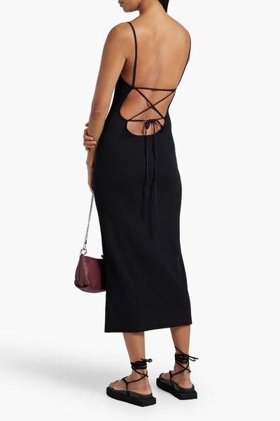 Asher lace-up ribbed-knit midi dress