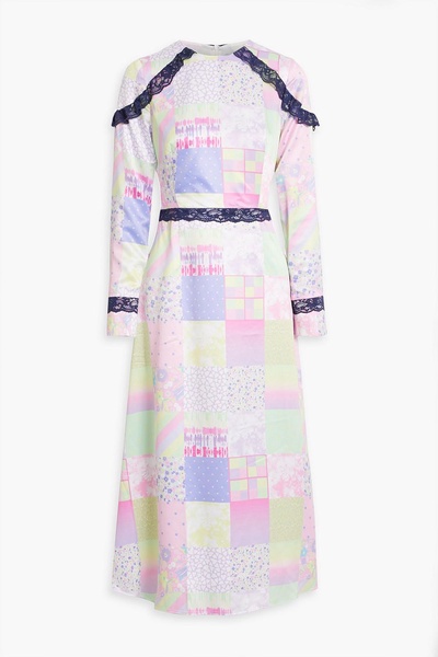 Patchwork-effect printed satin midi dress