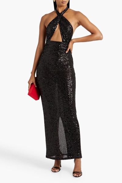 Zack cutout sequined stretch-mesh halterneck maxi dress