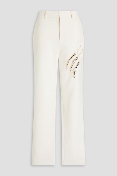 Claw embellished cutout crepe tapered pants