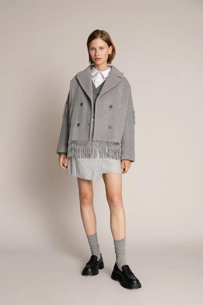 Eximillian Short Fringed Coat - Marl Grey