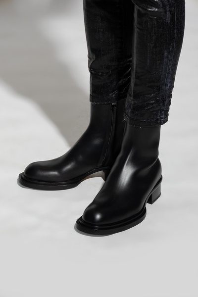 'stack' Black Round-toe Boots In Smooth Leather Man