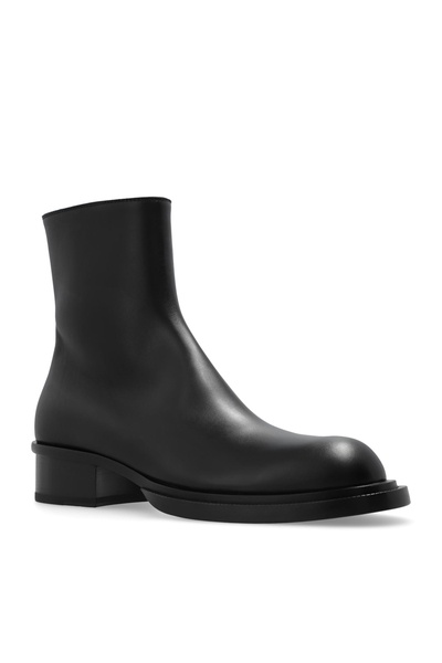 'stack' Black Round-toe Boots In Smooth Leather Man