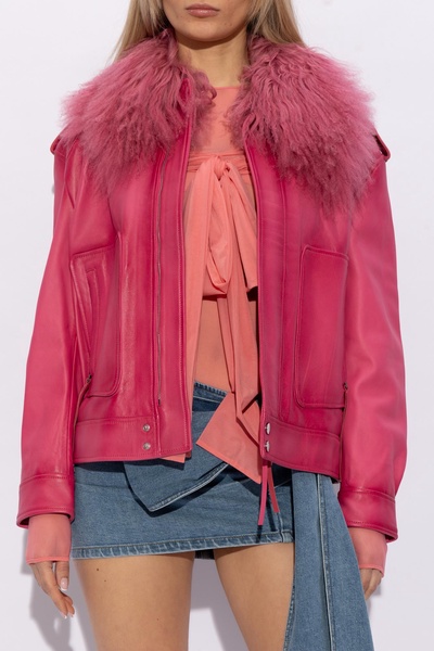 Blumarine Leather jacket with fur collar