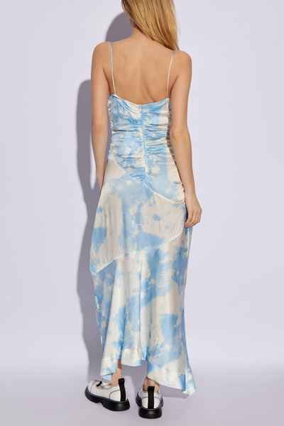 Ganni Tie-Dyed Satin Midi Sleeveless Dress