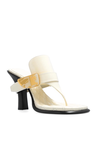 BURBERRY Light Beige Calfskin Heeled Thong Sandal for Women