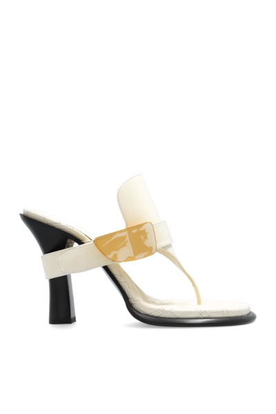 BURBERRY Light Beige Calfskin Heeled Thong Sandal for Women