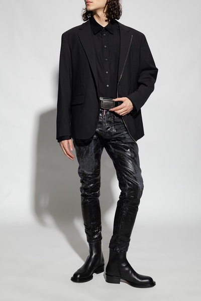 'stack' Black Round-toe Boots In Smooth Leather Man