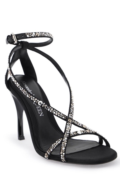 ALEXANDER MCQUEEN Armadillo Sandals for Women - Rhinestone-Covered Straps, Lacquered Heel