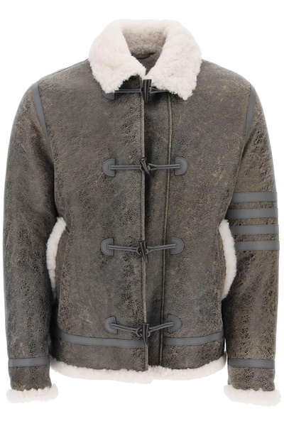 THOM BROWNE Gray Shearling Cropped Montgomery Jacket for Men