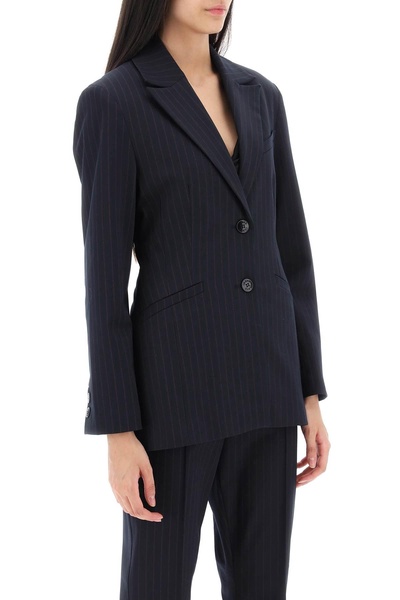 Ganni  Blue Pinstripe Single Breasted Blazer