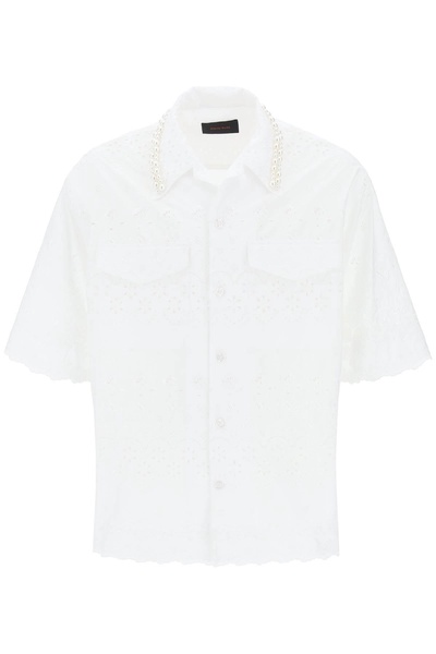 SIMONE ROCHA Scalloped Lace Shirt with Pearl Embellishments for Men