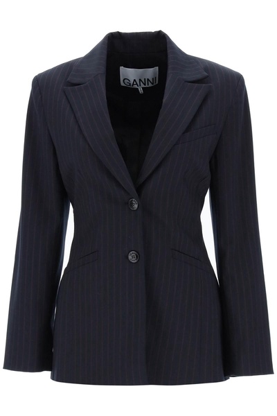 Ganni  Blue Pinstripe Single Breasted Blazer