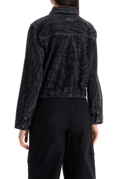 Ganni Cut Short Denim Jacket With Laser Cut