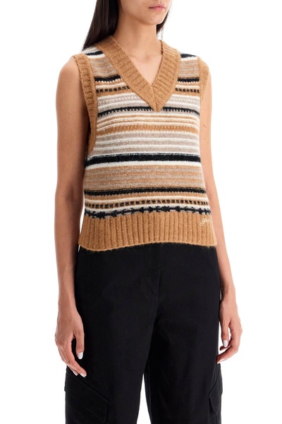 Alpaca and merino wool vest with a horizontal stripe pattern