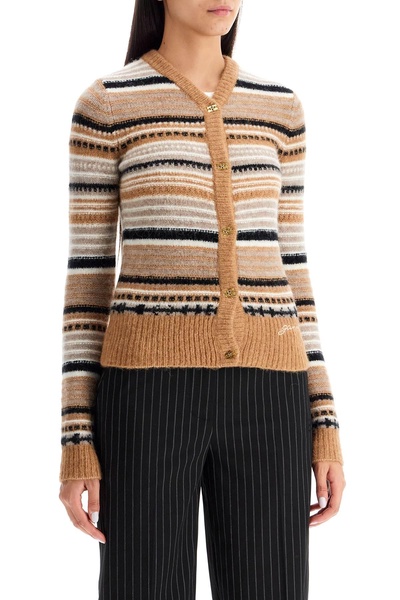 Cardigan in alpaca and merino wool with a striped pattern