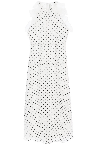 Alessandra Rich Flocking Polka-Dot Ruffled Maxi Dress