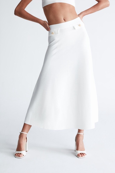 Vivien Midi Flared Knit Skirt In Ecru