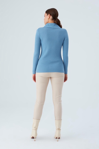 Polo V-Neck Ribbed Knit Cardigan - Glacier Blue