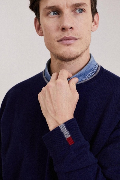 Mens Cashmere Crew Neck Sweater In Midnight Blue