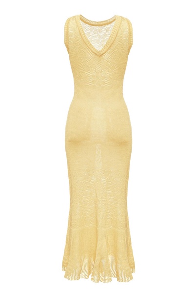 Champagne Rose Knit Dress With Feathers