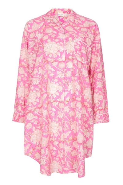 Hand Printed Nightshirt- Hibiscus Pink