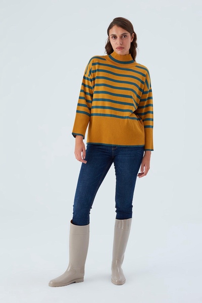 Fei High Neck Pullover Organic Cotton Knitwear Sweater - Mustard