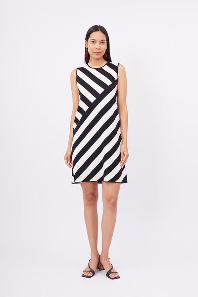 Paula Fine Knit Mini Dress In Black / White