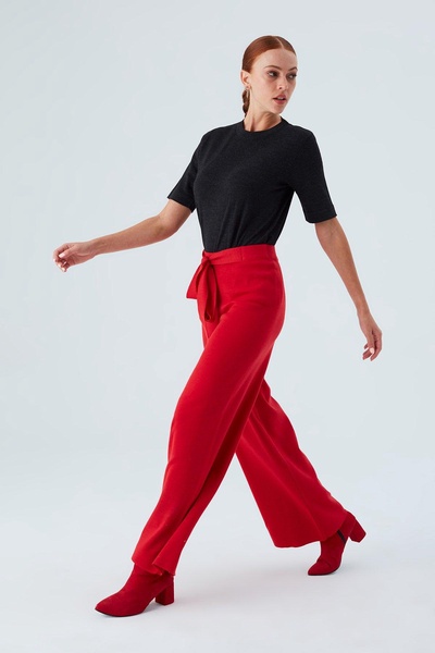 Bell Bottom Knit Trousers - Red