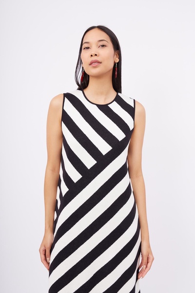 Paula Fine Knit Mini Dress In Black / White