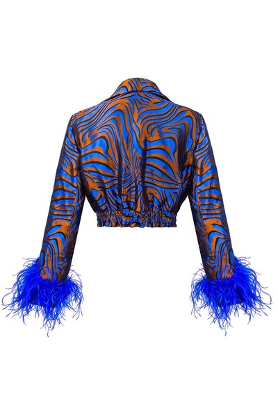 Blue Marilyn Jacket With Feathers