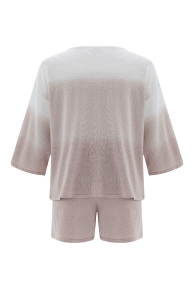 Siri Knitted Blouse & Shorts Matching Set In Beige