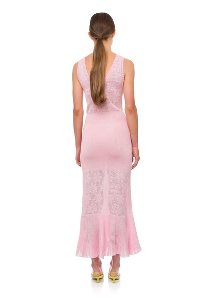 Champagne Rose Knit Dress With Feathers