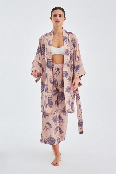 Rosa Satin Short Kimono - Dark Powder/ Purple