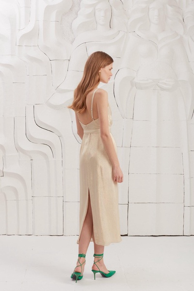 Kamea Gold Beige Cowl Neck Midi Dress