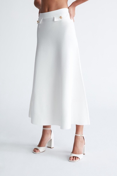 Vivien Midi Flared Knit Skirt In Ecru