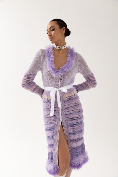 Purple Handmade Knit Cardigan-Dress