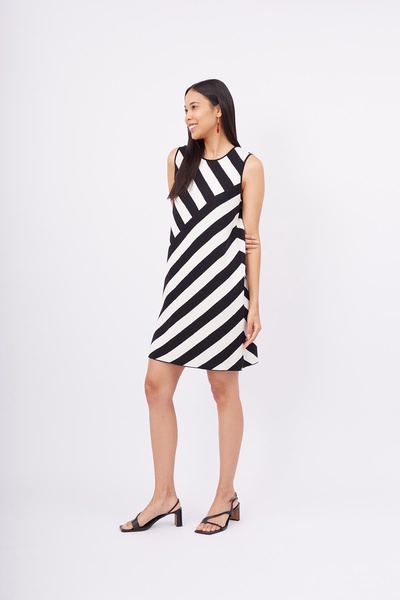 Paula Fine Knit Mini Dress In Black / White