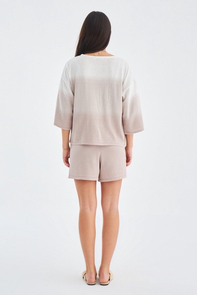 Siri Knitted Blouse & Shorts Matching Set In Beige